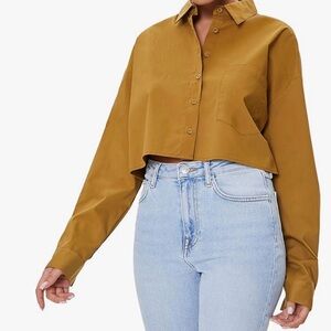 Forever 21 Mustard Button-Down Crop Shirt